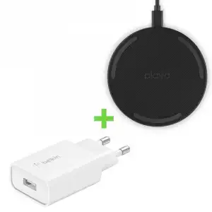 Belkin Pack Base de Carga Inalámbrica 10W Negra + Cargador Qualcomm Quick Charge 3.0 18W Blanco