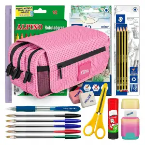 Colepack K?ru 2022 - Estuche Triple De 3 Cremalleras Con Material Escolar Incluido. Rosa