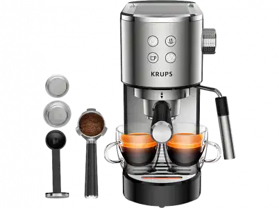 Cafetera express - Krups Virtuoso XP442, 1400 W, 15 Bar, 1.1 L, Thermoblock, Compatible cápsulas blandas té e infusiones, Apagado autom., Acero Inox.