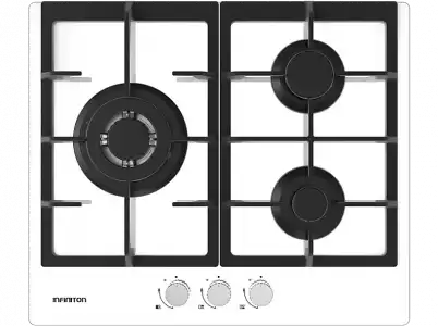 Encimera - Infiniton GG-332, Cristal, Gas Butano o Natural, Eléctrico, 3 quemadores, 60 cm ancho, Inox