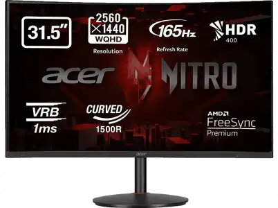 Monitor gaming - Acer Nitro XZ322QUS, 31.5" LED WQHD Curvo, 8 ms, 165 Hz, 2 x HDMI(2.0) + DP(1.2) Altavoces 3W, FreeSync Premium, Negro