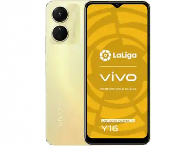 Móvil - vivo Y16, Drizzling Gold, 128GB, 4GB, 6.51" HD, Helio P35, Doble cámara 13MP, 5000mAh, Dual SIM, Android