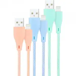 Nanocable Pack 3 Cables Mallados USB 2.0 a Lightning Macho/Macho 1m Rosa/Azul/Verde