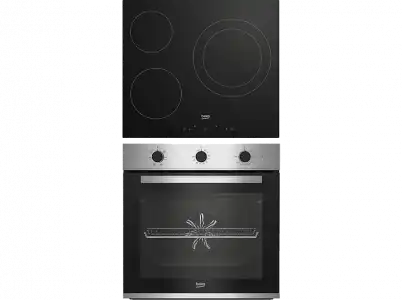 Pack Horno + Encimera - Beko BBSE12122XD, Vitrocerámica, Integrable, 3 zonas, 8100 W, Negro Inox