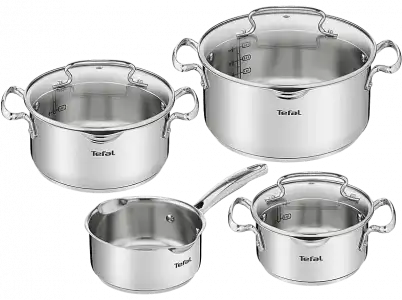 Batería de cocina - Tefal A705A8 Duetto, 16-20-24 cm, Acero inoxidable, Inox