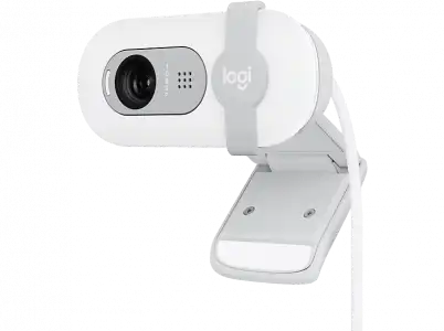 Webcam - Logitech Brio 100, Iluminación automática, Full HD 1080p, USB, Micrófono omnidireccional integrado, Tapa de privacidad, PC-Mac, Blanco