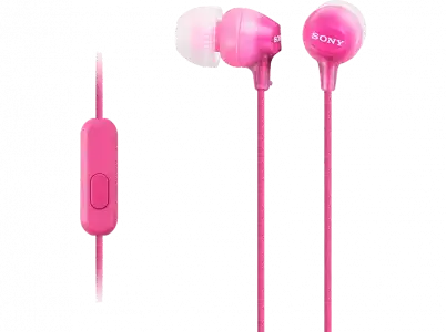 Auriculares de botón - Sony MDR-EX15APPI, Con micrófono, 8Hz 22000Hz, 100dB/mW, Botón, Tapones Silicona, Iman Neodimio, Rosa