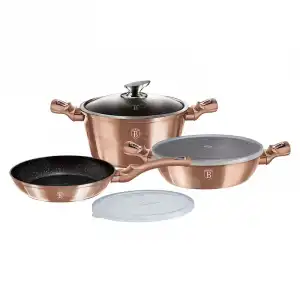 Berlinger Haus Rose Gold Batería Cocina Inducción 6 Piezas, Antiadherente Ecológico Sin Pfoa Oro