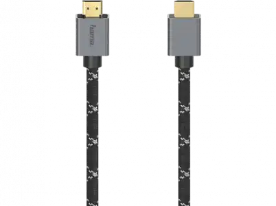 Cable HDMI - Hama 00200504, 2 m, 48 Gbit/s, Trenzado, Transmisión UHD 8K, Enchufes chapados en oro, Gris