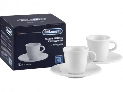 Taza - De'Longhi DLSC308, Pack 2 tazas, Para espresso, Porcelana, 0.07 l, Blanco