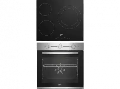 Pack Horno + Encimera - Beko BBSE12120XD, Vitrocerámica, 3 zonas, Negro Multifunción, 72 l, AeroPerfect, Función Booster, Inox