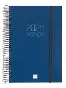 Agenda anual 2024 Finocam A5 Opaque E11 día por página Azul catalán