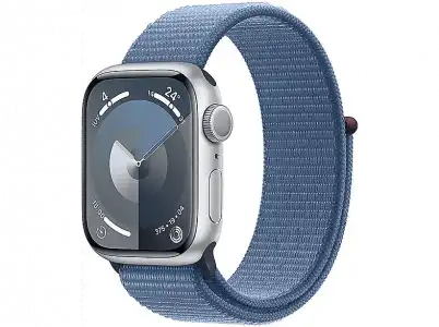 Apple Watch Series 9 (2023), GPS, 41 mm, Gesto de doble toque, Caja aluminio plata, Correa Sport Loop azul invierno