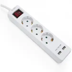 Extrastar Regleta 3 Tomas con Interruptor + 2 USB 1.5m