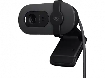 Webcam - Logitech Brio 100, Iluminación automática, Full HD 1080p, USB, Micrófono omnidireccional integrado, Tapa de privacidad, PC-Mac, Negro