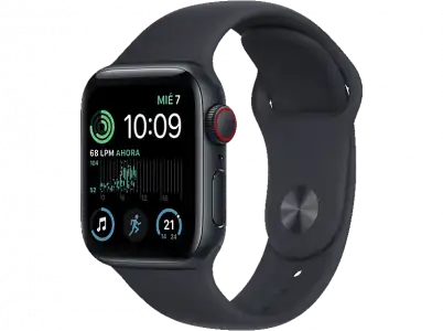 APPLE Watch SE (2022), GPS+CELL, 40 mm, Caja de aluminio, Vidrio delantero Ion-X, Correa deportiva medianoche