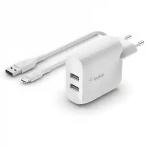 Belkin Boost Charge Cargador Dual USB-a 24 W Blanco + Cable USB-C