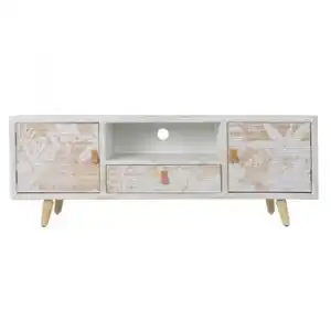 Mueble De Tv Dkd Home Decor Blanco Madera Bambú (140 X 40 X 51 Cm)