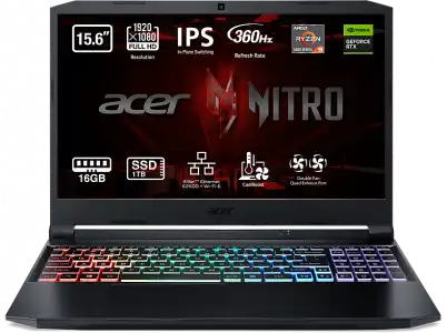 Portáti gaming - Acer AN515-45-R5ZJ, 15.6" Full HD, AMD Ryzen™ 9 5900HX, 16GB RAM, 1TB SSD, GeForce RTX™ 3080, Sin sistema operativo