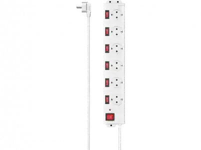 Regleta - Hama Schuko, 6 tomas, Interruptor, 250 V, Cable 1.5 m, Blanco