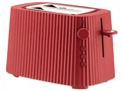 Tostadora - Alessi MDL08 R Plissé, 850W, 2 ranuras, 6 niveles, Para tostadas, Descongelar, Rojo