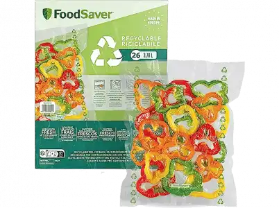 Bolsas de envasado - Foodsaver FSBE3202X-01, Plástico mixto, 26 bolsas, 3.78 l, Aptas para congelar y cocer, Transparente