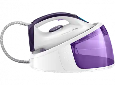 Centro de planchado - PHILIPS GC6720/30, 2400 W, 300 g/min, 5.2 bar, Suela cerámica, Blanco y Morado