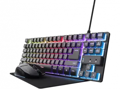 Pack gaming - Trust GXT 794, Ratón inalambrico, Teclado compacto TKL, Retroiluminación, Negro