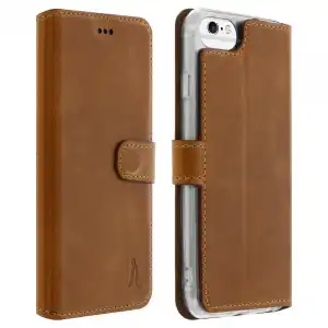 Akashi Funda Libro de Piel Genuina Camel para iPhone 6/6S/7/8