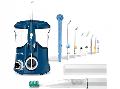 Irrigador - Aquapik PRO X, 30-130 PSI, Pulsaciones de agua: 1250 1700, 10 Niveles, 8 Boquillas, Estuche viaje, Azul