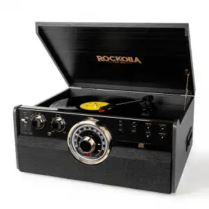 Rockolla - Tocadiscos Vanguard Con Bluetooth, CD, Radio, USB, Grabadora, Casete, MP3 Y Tarjetas SD