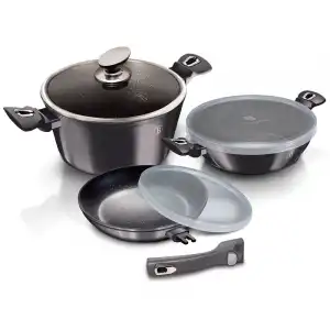 Berlinger Haus Carbon Pro Batería Cocina Inducción 6 Piezas, Antiadherente Ecológico Sin Pfoa Gris