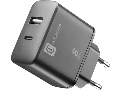 Cargador - CellularLine ACHSMUSB2PD25WK, Universal, 25 W, USB-C, Protección sobrecarga, Negro