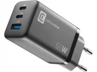 Cargador - CellularLine ACHUSBGAN3PD65WK, USB C, Universal, Negro