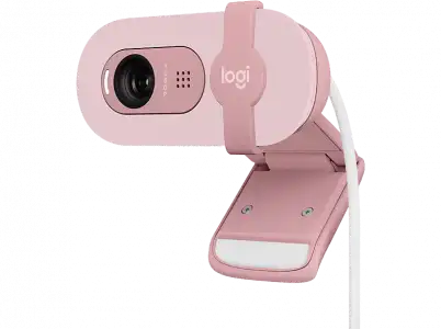 Webcam - Logitech Brio 100, Iluminación automática, Full HD 1080p, USB, Micrófono omnidireccional integrado, Tapa de privacidad, PC-Mac, Rosa