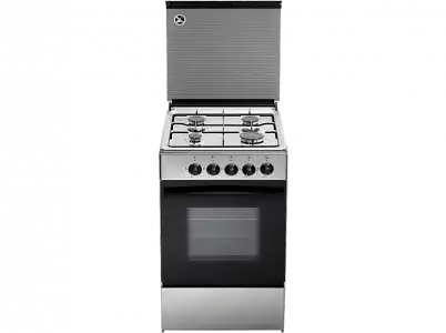 Cocina - Jocel JFG4 007490, 4 zonas, A gas butano, Acero inoxidable, 54 l, Pies regulables, Plata