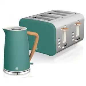 Nordic Set Desayuno, Hervidor Agua 1,7 L, Tostadora Ranura Ancha 4 Rebanadas, Diseño Verde Swan Stp2091greneu