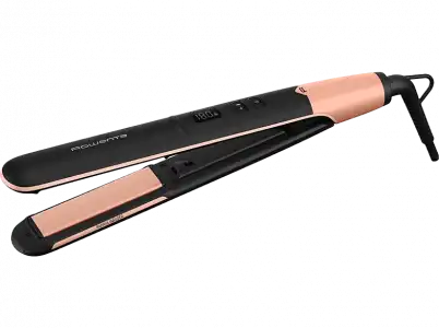 Plancha de pelo - Rowenta SF4620F0 Express Shine, Revestimiento Papaya, Placas cerámica, 8 temp., Hasta 210 °C, Liss & Curl, Negro y albaricoque