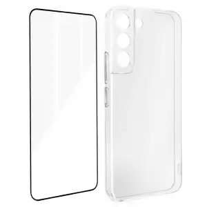 Avizar Pack Funda Silicona Transparente + Cristal Templado Borde Negro para Samsung Galaxy S22 Plus