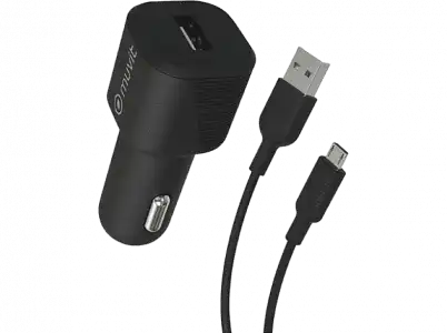 Cargador USB para coche - Muvit MCPAK0016, USB-A, MicroUSB, Universal, 12W, 2.4A, Negro