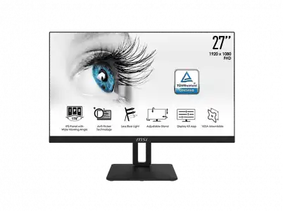 Monitor - MSI PRO MP271P, 27" FHD, 5 ms, 75 Hz, IPS, Anti-Flicker, Compatible con VESA, Negro