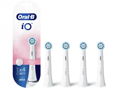 Recambio para cepillo dental - Oral-B iO Gentle Care, Pack De 4 Unidades, Blanco