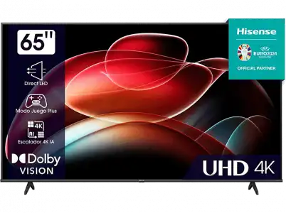 TV LED 65'' - Hisense 65A6K, Smart TV, UHD 4K, Dolby Vision, Modo juego Plus, DTS Virtual X, Control por voz