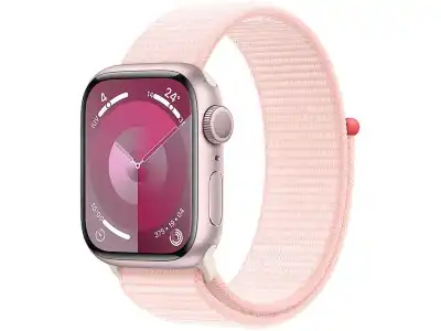 Apple Watch Series 9 (2023), GPS, 41 mm, Gesto de doble toque, Caja aluminio rosa, Correa Sport Loop rosa