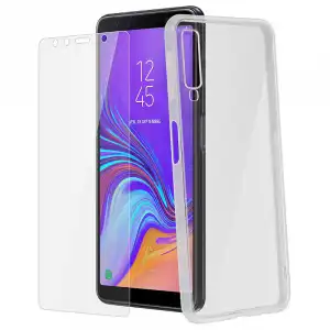 Avizar Funda Silicona Transparente + Cristal Templado para Samsung Galaxy A7 2018