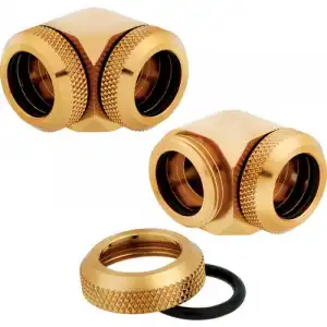 Corsair Racro 14 mm de 90° Hydro X Series XF Rígido Pack de 2 Unidades Dorado