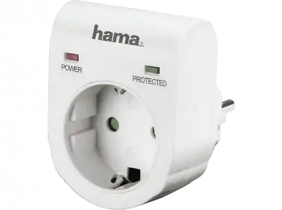 Adaptador enchufe - Hama, Protección sobretensiones, 3680W, 16A, LED, Blanco