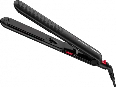 Plancha de pelo - Rowenta x Karl Lagerfeld Optiliss SF321LF0, Revestimiento Keratin & Glow, 10 temperaturas, Hasta 230 °C, Negro y rojo