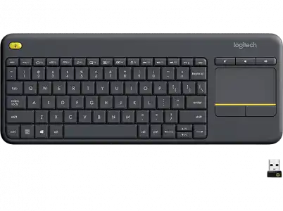 Teclado inalámbrico - Logitech K400 plus, Wireless, Para PC/TV, Touchpad, Negro