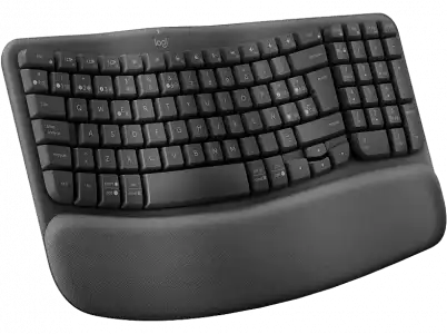 Teclado - Logitech Wave Keys, Inalámbrico, Ergonómico, Reposamanos, Easy-Switch, Bluetooth, Multisistema, Negro